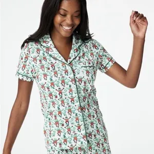 Roller Rabbit Monkey Mas Polo Christmas Pajama Top in Mint Green thumbnail 1