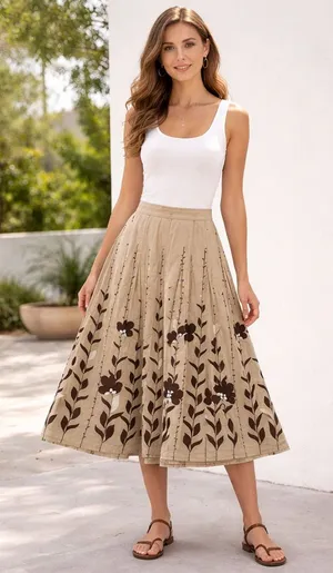 Apt 9 brown tan floral lined skirt size 12 cotton business casual thumbnail 1