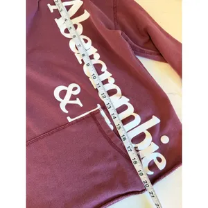 Abercrombie & Fitch Burgundy Cropped‎ Logo Hoodie Sweatshirt Medium Boxy Raw Hem thumbnail 7
