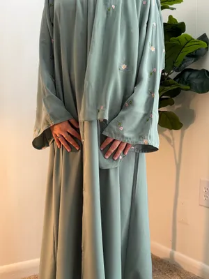Teal Abaya Floral 2 Piece Green Size M thumbnail 7