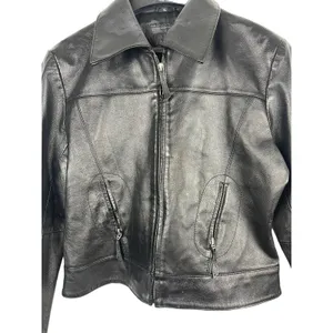 Women’s Sonnora Black Short Motorcycle Zip Genuine Leather Jacket Fits S thumbnail 3