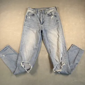 American Eagle Outfitters Mom Jeans Light Wash Distressed Size 2 X-Long thumbnail 1