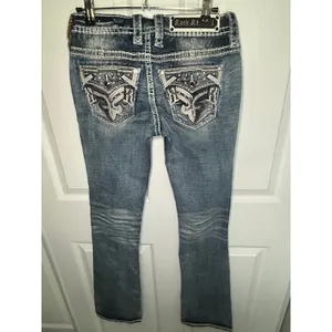 Rock Revival Zarina Bootcut Jeans 25 Blue Low Rise Embellished Thick‎ Stitch thumbnail 5