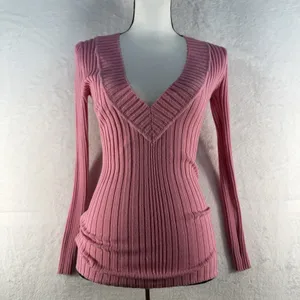 VTG‎ Y2K Its Our Time S Small Sweater Rib V-Neck Coquette Retro Preppy 90s Twee thumbnail 2