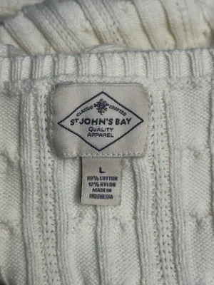 St. John’s Bay Cable Knit V-Neck Sweater White Cream Cotton Blend Size L thumbnail 6