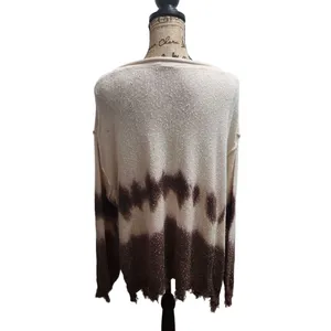 Peach Love Sweater Womens Size Small‎ Cream Brown Tie Dye Distressed Pocket Boho thumbnail 4