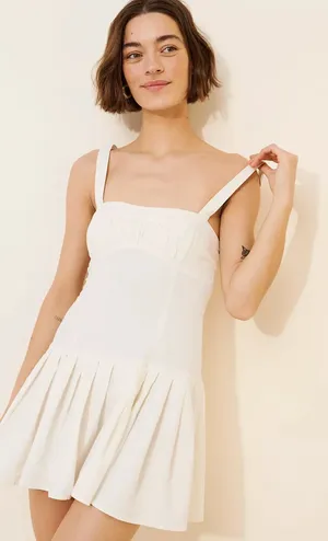 Free People Azasia Minidress in Ivory. Size Large Cotton, dropped waist thumbnail 1