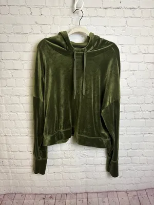Offline by Aerie oversized pullover active hoodie velour olive green size XL thumbnail 2