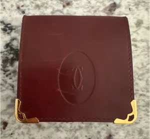 Vintage Must de Cartier Burgundy Leather Square Coin Purse Pouch Gold Hardware thumbnail 1