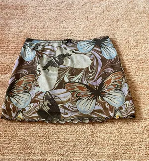 Vintage Urban Outfitters Butterfly Print Mesh Mini Skirt Brown Tan Size M thumbnail 2