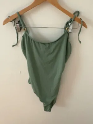 Dippin Daisys Sage Green One Piece Swimsuit Tie Shoulder Gold Hardware Small thumbnail 1