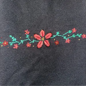 Women’s ugly Christmas sweater vest Embroidered Beaded Poinsettias Large thumbnail 5