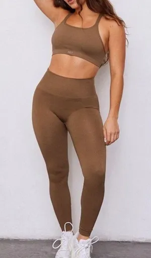 Set Active - Sculptflex Leggings Brown Athletic Gym Training Yoga Workout Pant thumbnail 1