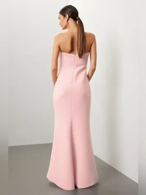 Badgley Mischka Strapless Pink Maxi Gown with Floral Appliqué 10 thumbnail 4