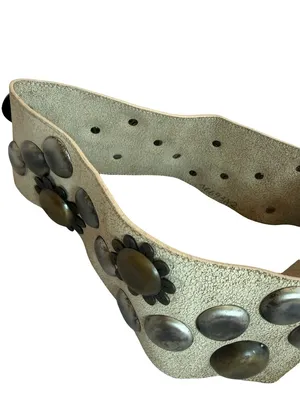 Beige Floral Stud Wide Belt Unique Y2k Retro Vintage 40" Long Women's thumbnail 10