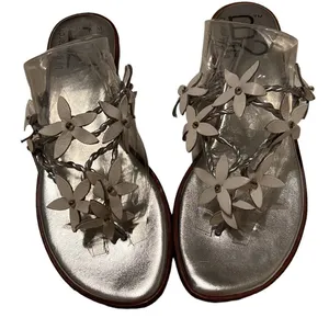 Beautiful Silver & white flowered leather sandals B2 by Bernardo worn 2x EUC thumbnail 1