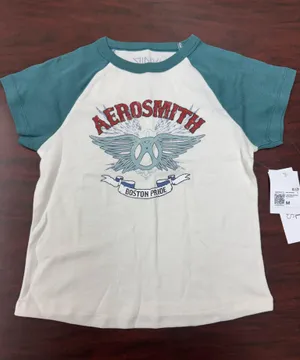 NWT Aerosmith Cream Colored Raglan Baby Tee Size Medium thumbnail 1