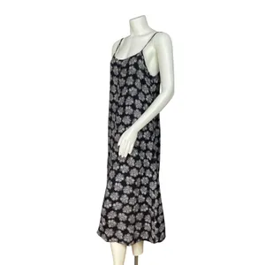 Vintage 90s Slip‎ Dress Women Sleeveless Retro Black White Floral Rayon Summer thumbnail 3