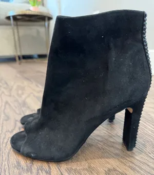 Gianni Bini Black Suede Peep-Toe Ankle Booties - Women size 7 thumbnail 1