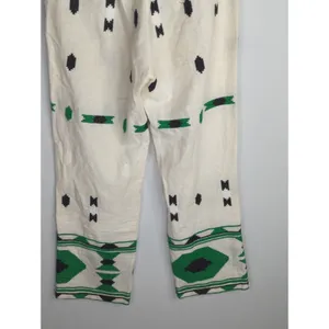 Zara White‎ & Green Geometric Embroidered Linen Pants Small Coastal Bohemian thumbnail 10