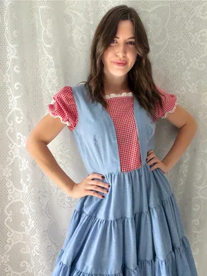 Vintage Handmade Blue Red Gingham Prairie Dress Cottagecore Puff Sleeve thumbnail 7