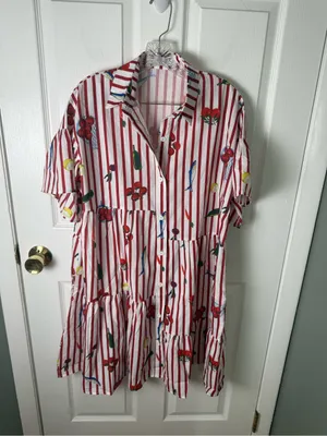 Petal & Pup Peachy Mini Dress in Red Picnic Stripe L thumbnail 2