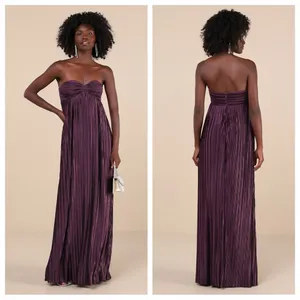 Lulu's Whimsical Beauty Dark Purple Satin Plisse Strapless Maxi Dress thumbnail 2