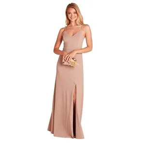 Birdy Grey Jay Crepe Maxi Dress Taupe V-Neck Side Slit Size Medium Bridesmaid thumbnail 14