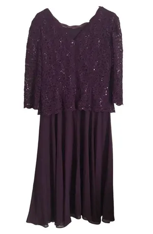 Alex Evenings Womens Size 12 Tea-Length Lace Mock Special Occasion Dress, Deep Plum, Reg $450.15 thumbnail 7