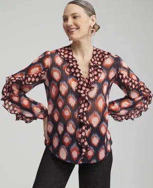 Chico's shirt womens 1 US 8 ikat sheer medium victorian cottagecore career thumbnail 1