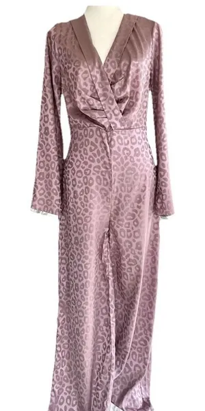 Lulus Dusty Lavender‎ Leopard Print Bell Sleeve Jumpsuit NWT M (6) thumbnail 1