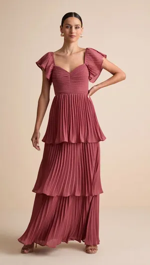 NWOT Lulu's Notorious Charm Rusty Rose Pleated Flutter Sleeve Maxi Dress Size XL thumbnail 1