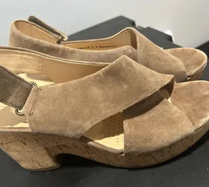 Clarks  Tan Suede Wedge Sandals thumbnail 1