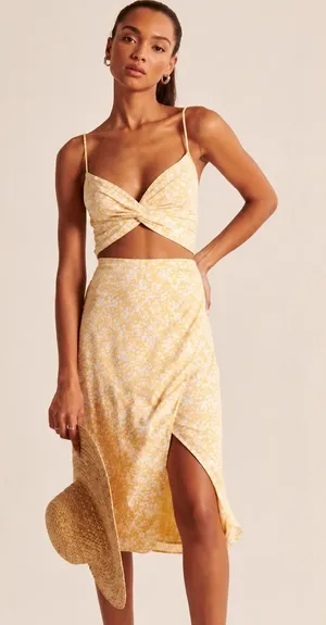 Abercrombie & Fitch Mid Rise Asymmetrical Hem Midi Skirt thumbnail 1