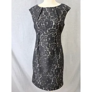 Calvin Klein Black Floral Lace Sheath Dress Boat Neck Sleeveless Size 6‎ thumbnail 4
