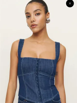 Reformation Tagliatelle Denim Square neck fitted Hook & Eye Top Cotton US 2 NWT thumbnail 1