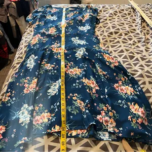 LOFT Floral Chiffon Drop Waist Puff Sleeve‎ Flutter Midi Dress Size 4 thumbnail 15