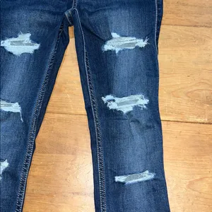 Hollister Dark Blue High Rise Super SkinnyJeans Distressed Size 00R 23W thumbnail 4