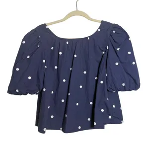 Anthropologie Maeve Puff-Sleeve Swing Blouse in Blue Dot Women’s Sz. S thumbnail 3