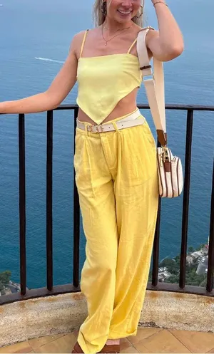 A New Day Yellow Flowy Pants thumbnail 1