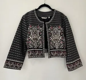 Soft Surroundings Black Embroidered Mandala Bolero Manda Cropped Jacket Sz L thumbnail 1