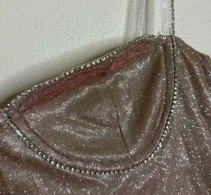Elegant LOW-CUT GLITTER CAMI DRESS in apricot ladies size medium stretch cute thumbnail 5