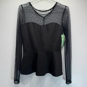 Black Sheer Polka Dot Lace Peplum Top Sweetheart Bodice Rock Steady Whimsigoth thumbnail 2