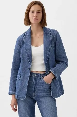 Gap Denim Blazer Women's XS Blue Classic Fit Button Front Jacket‎ Blue thumbnail 1