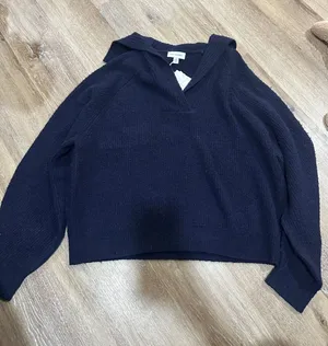Cozy Hooded V-Neck Women's Sweater - Navy FA LS collar sweater darkest navy thumbnail 1