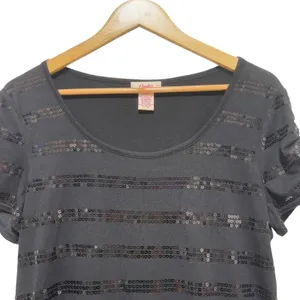 Candies Womens Top XL‎ Y2K Black Sequin Stripe Party Clubwear Retro Sparkly Glam thumbnail 2