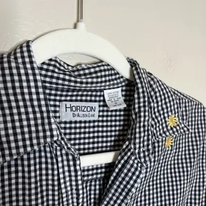 Women's Vtg Button 100 cotton‎ Gingham Plaid Sun Floral Embroiderd Boho Preppy M thumbnail 5