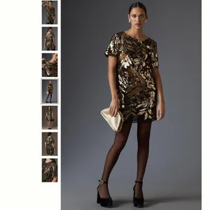 Anthropologie Short-Sleeve Sheer Embellished Mini Dress thumbnail 2