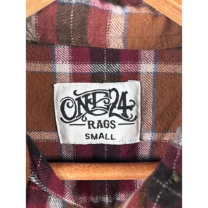 ONE 24 RAGS Distressed Bleached Plaid Flannel Shirt Women's Small Frayed‎ Hem thumbnail 6