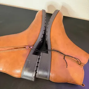 Cognac Brown Ankle Boots Womens 12 Lug‎ Sole Faux Leather Low Block Heel Zip thumbnail 6